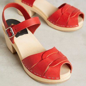 Swedish Hasbeens Peep Toe High-Heel Sandals, Red